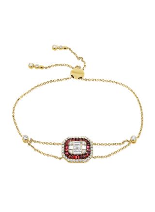1.96CT RUBY. BAGUETTES AND DIAMOND BOLO BRACELET