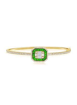 2.81CT EMERALD, BAGUETTES AND DIAMOND BANGLE
