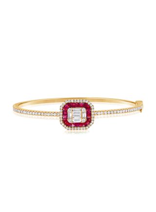 2.99CT RUBY, BAGUETTES AND DIAMOND BANGLE