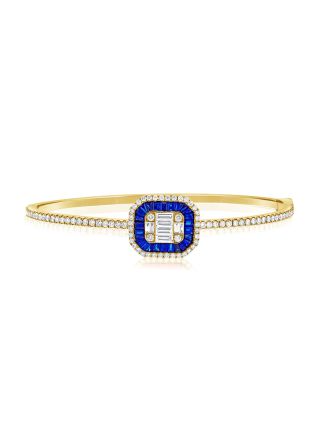 3.34CT SAPPHIRE, BAGUETTES AND DIAMOND BANGLE