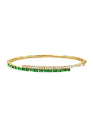 1.54CT EMERALD AND ROUND DIAMOND BANGLE