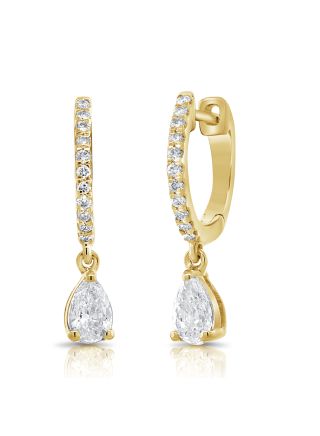 0.62CT PEAR SHAPE AND DIAMOND HUGGIE WITH CHARM EARRINGS