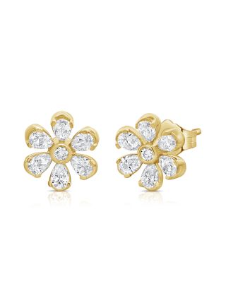 1.07CT PEAR SHAPE AND ROUND DIAMOND FLOWER STUD EARRINGS