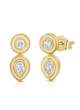 0.34CT PEAR SHAPE AND ROUND DIAMOND BEZEL EARRINGS