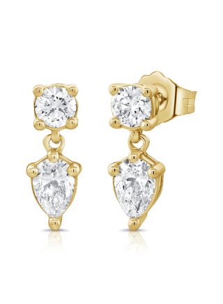1CT PEAR SHAPE AND ROUND DIAMOND EARRINGS