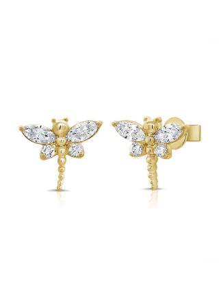 1.30CT MARQUISE SHAPE AND ROUND DIAMOND DRAGONFLY STUD EARRINGS
