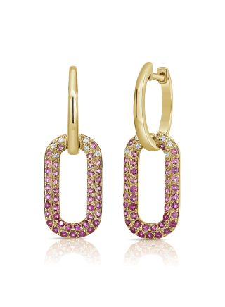 .92CT PINK SAPPHIRE AND ROUND DIAMOND PAPERCLIP LINK DANGLE EARRINGS