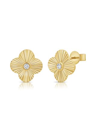 .08CT DIAMOND FLUTED CLOVER STUD EARRINGS