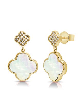 3.90CT MOTHER OF PEARL AND DIAMOND CLOVER DROP EARRINGS