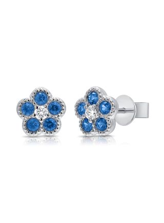 0.42CT SAPPHIRE AND DIAMOND FLOWER STUD EARRINGS