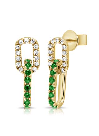0.43CT EMERALD AND DIAMOND LINK PAPERCLIP DROP EARRINGS