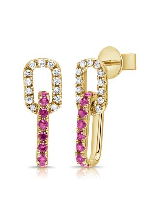 0.43CT PINK SAPPHIRE AND DIAMOND LINK PAPERCLIP DROP EARRINGS