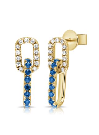 0.43CT SAPPHIRE AND DIAMOND LINK PAPERCLIP DROP EARRINGS