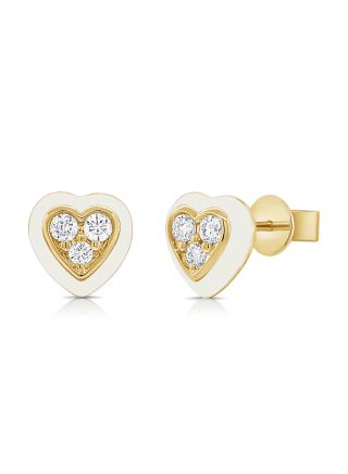 .19CT WHITE ENAMEL AND DIAMOND HEART STUD EARRINGS