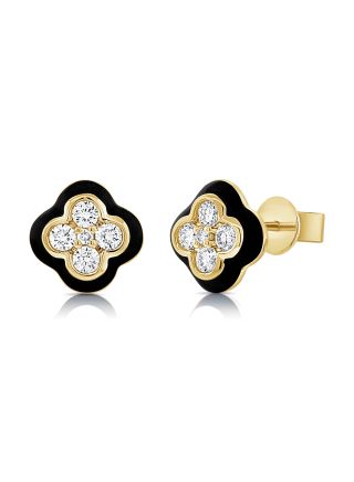 .30CT BLACK ENAMEL AND DIAMOND CLOVER STUD EARRINGS