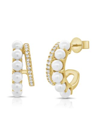 2.56CT PEARL AND ROUND DIAMOND CAGE HUGGIE EARRINGS