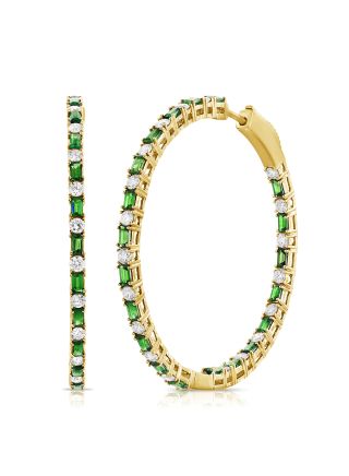 4.94CT EMERALD AND DIAMOND CIRCLE HOOP EARRINGS