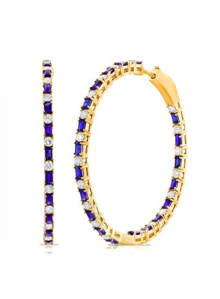 4.54CT SAPPHIRE AND DIAMOND CIRCLE HOOP EARRINGS