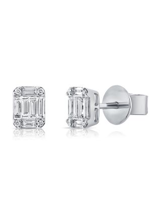 1.75CT BAGUETTES AND ROUND DIAMOND STUD EARRINGS