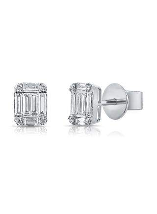 1.60CT BAGUETTES AND ROUND DIAMOND STUD EARRINGS