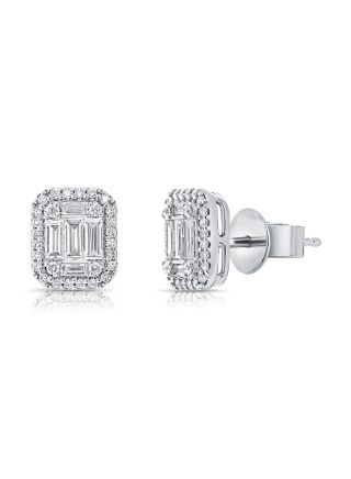 1.76CT BAGUETTES AND ROUND DIAMOND ILLUSION STUD EARRINGS