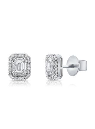 1.34CT BAGUETTES AND ROUND DIAMOND STUD EARRINGS