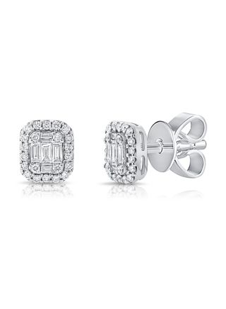 .71CT BAGUETTES AND ROUND DIAMOND STUD EARRINGS