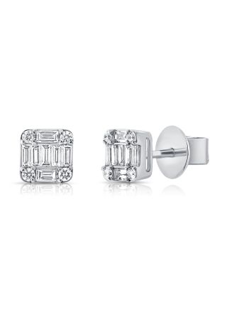 .72CT BAGUETTES AND ROUND DIAMOND STUD EARRINGS