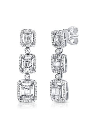 1.40CT BAGUETTES AND ROUND DIAMOND DROP EARRINGS