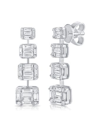 2.05CT BAGUETTES AND ROUND DIAMOND DROP EARRINGS