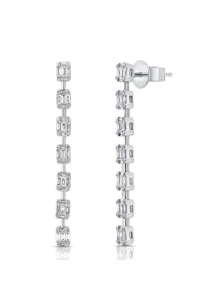 1.06CT BAGUETTES AND ROUND DIAMOND DROP EARRINGS