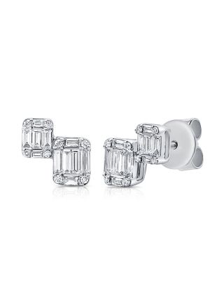 .61CT BAGUETTES AND ROUND DIAMOND STUD EARRINGS