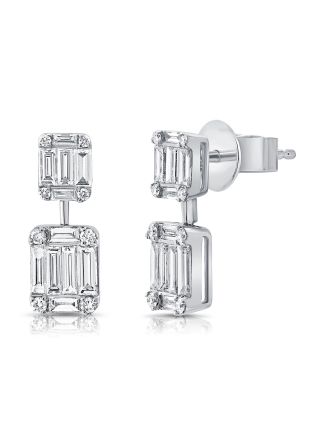 2.34CT BAGUETTES AND ROUND DIAMOND DROP EARRINGS