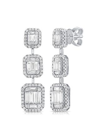 1.99CT BAGUETTES AND ROUND DIAMOND DROP EARRINGS