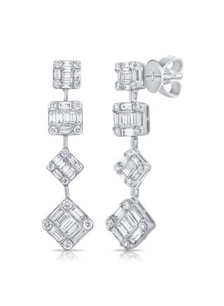 1.71CT BAGUETTES AND ROUND DIAMOND DROP EARRINGS