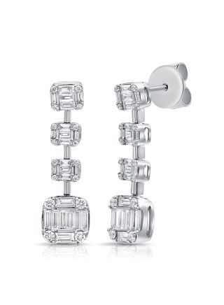 1.14CT BAGUETTES AND ROUND DIAMOND DROP EARRINGS