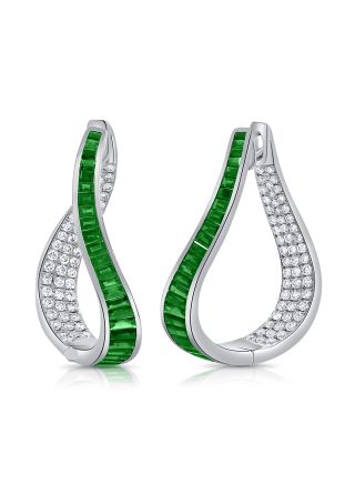 4.91CT EMERALD AND DIAMOND CURVED HOOP EARRINGS