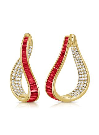6.26CT RUBY AND DIAMOND CURVED HOOP EARRINGS