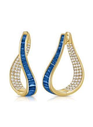 6.26CT SAPPHIRE AND DIAMOND CURVED HOOP EARRINGS