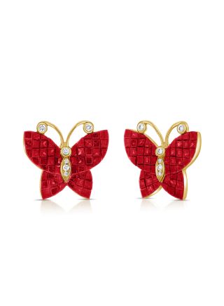 5.39CT RUBY AND DIAMOND BUTTERFLY STUD EARRINGS