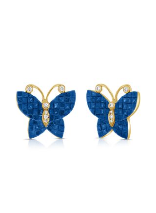 8.35CT SAPPHIRE AND DIAMOND BUTTERFLY STUD EARRINGS