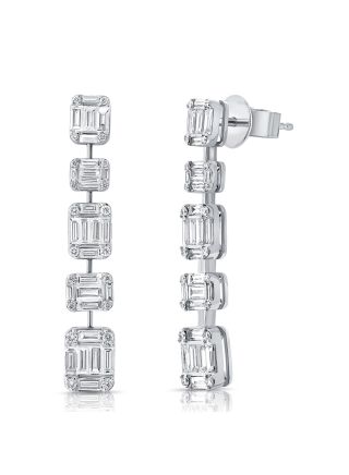 3.58CT BAGUETTES AND ROUND DIAMOND DROP EARRINGS