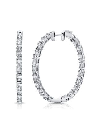 2.38CT BAGUETTES AND ROUND DIAMOND HOOP EARRINGS