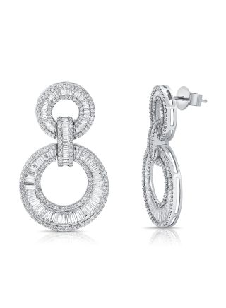 6.75CT BAGUETTES AND ROUND DIAMOND CHANNEL SET DROP EARRINGS