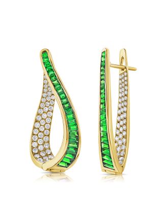 5.20CT EMERLAD AND DIAMOND CURVED HOOP EARRINGS