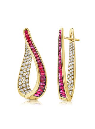 4.58CT RUBY AND DIAMOND CURVED HOOP EARRINGS