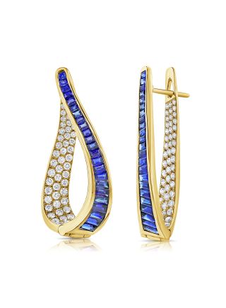 5.36CT SAPPHIRE AND DIAMOND CURVED HOOP EARRINGS