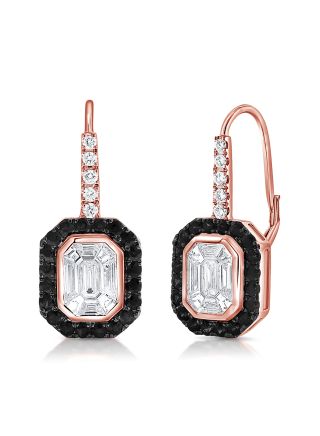 1.87CT PIE CUT, BLACK DIAMOND AND DIAMOND LEVERBACK EARRING