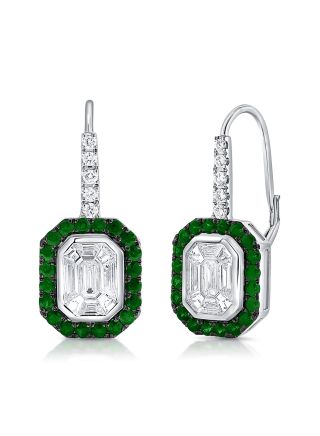 1.63CT EMERALD, PIE CUT AND DIAMOND LEVERBACK EARRING