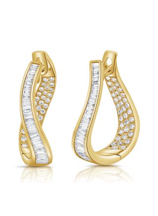2.17CT BAGUETTES AND ROUND DIAMOND CHANNEL SET HOOP EARRINGS